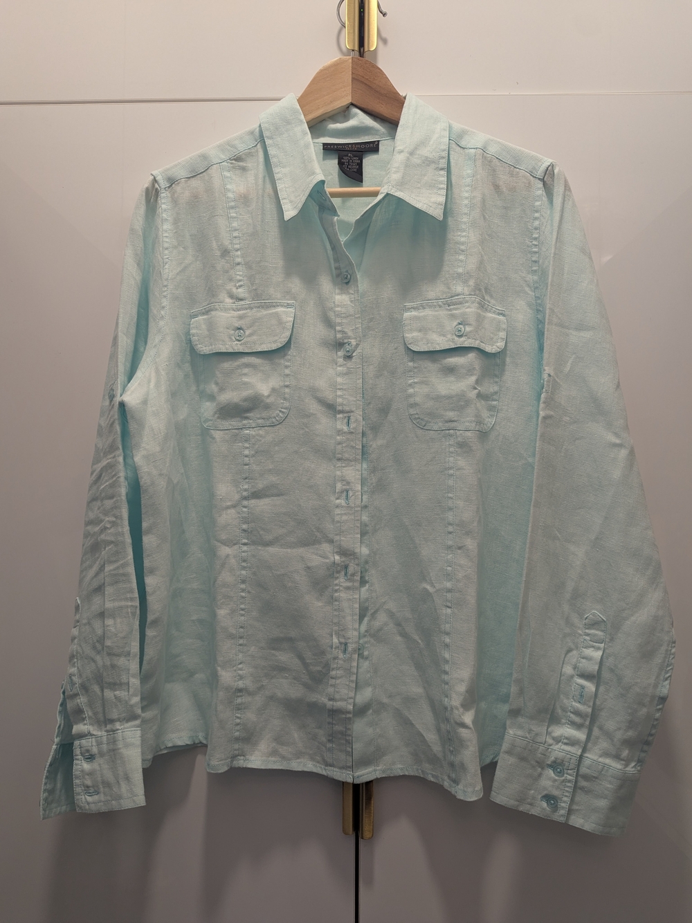 Preswick & Moore Mint Green Lightweight Button-Front Shirt 100% Linen